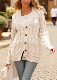 Knitted Solid Color Button Down Chunky Outwear Cardigan
