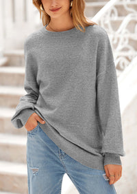 Casual Crew Neck Long Sleeve Pullover Ribbed Knit Loose Fit Sweaters
