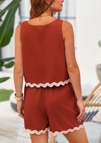 Beach Vacation Cropped Tank Top High Waist Shorts Two Piece Set