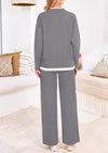 PRETTYGARDEN Two Piece Matching Sweater Lounge Sets Knit Long Sleeve Pullover Tops Wide Leg Pants