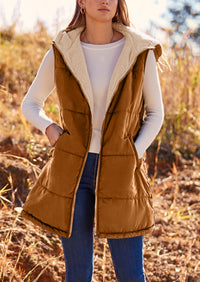 PRETTYGARDEN Womens Fall Reversible Vests Sleeveless Fleece Jacket Zip Up Hoodie Pockets Long Warm Winter Coat Outerwear