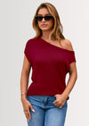 PRETTYGARDEN Womens Off The Shoulder Tops Summer Casual Short Sleeve Tunic T Shirts Lightweight Knit Sweaters