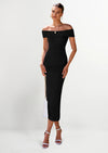 PRETTYGARDEN Summer Dresses for Women Formal Off The Shoulder Midi Bodycon Ribbed Knit Spring Wedding Guest Dress