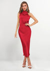 PRETTYGARDEN Women's Summer Satin Dress Elegant Sleeveless Mock Neck Cocktail Party Maxi Dresses