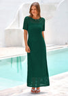 PRETTYGARDEN Womens Eyelet Cover Up Dress Summer Vacation Resort Maxi Dresses Beach Short Sleeve Hollow Out Sundress
