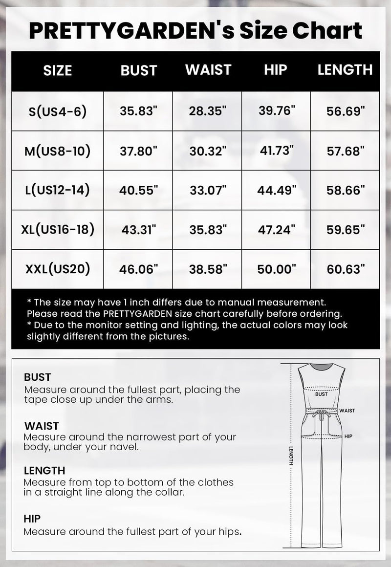 PRETTYGARDEN Jumpsuits Casual Outfits Sleeveless Wide Leg Long Pants Rompers