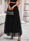 PRETTYGARDEN Maxi Skirts for Women Fall Tulle High Waisted Ruffle Flowy A-Line Long Skirt Country Concert Outfits