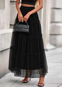 PRETTYGARDEN Maxi Skirts for Women Fall Tulle High Waisted Ruffle Flowy A-Line Long Skirt Country Concert Outfits