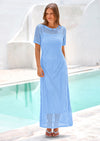 PRETTYGARDEN Womens Eyelet Cover Up Dress Summer Vacation Resort Maxi Dresses Beach Short Sleeve Hollow Out Sundress