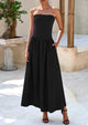 Strapless Patchwork Long Flowy Elegant Tube Top Maxi Dresses with Pockets