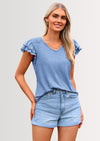 PRETTYGARDEN Summer Tops for Women Spring Trendy Fashion Clothes Casual Ruffle V Neck Short Sleeve Shirts Blouses