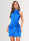 PRETTYGARDEN Women's Short Formal Satin Dress Summer Sleeveless Mock Neck Tie Waist Cocktail Party Dresses