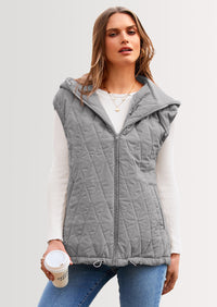 PRETTYGARDEN Women's Fall Spring Vest Casual Sleeveless Hooded Zip Up Jacket Trendy Winter Coat Outerwear