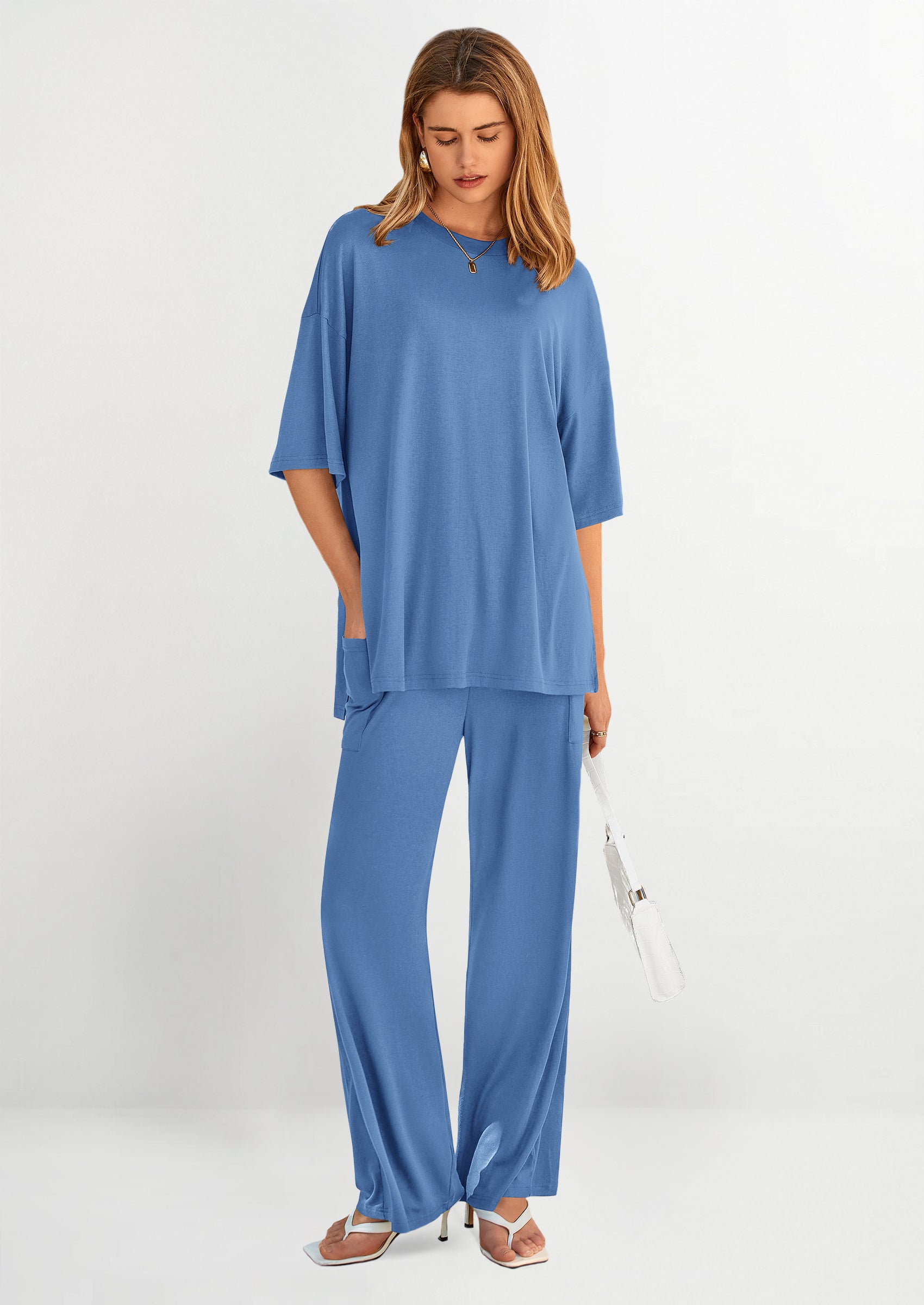 PRETTYGARDEN Women's 2 Piece Outfits Casual Short Sleeve Pullover Tops and Wide Leg Pants Lounge Sets Tracksuits