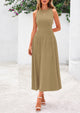 Sleeveless Crew Neck Knit A Line Pleated Swing Wedding Guest Casual Midi Dresses