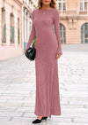PRETTYGARDEN Women's Fall Fashion Long Sleeve Maxi Dress Ribbed Knit Boat Neck Bodycon Casual Dresses Going Out Outfits