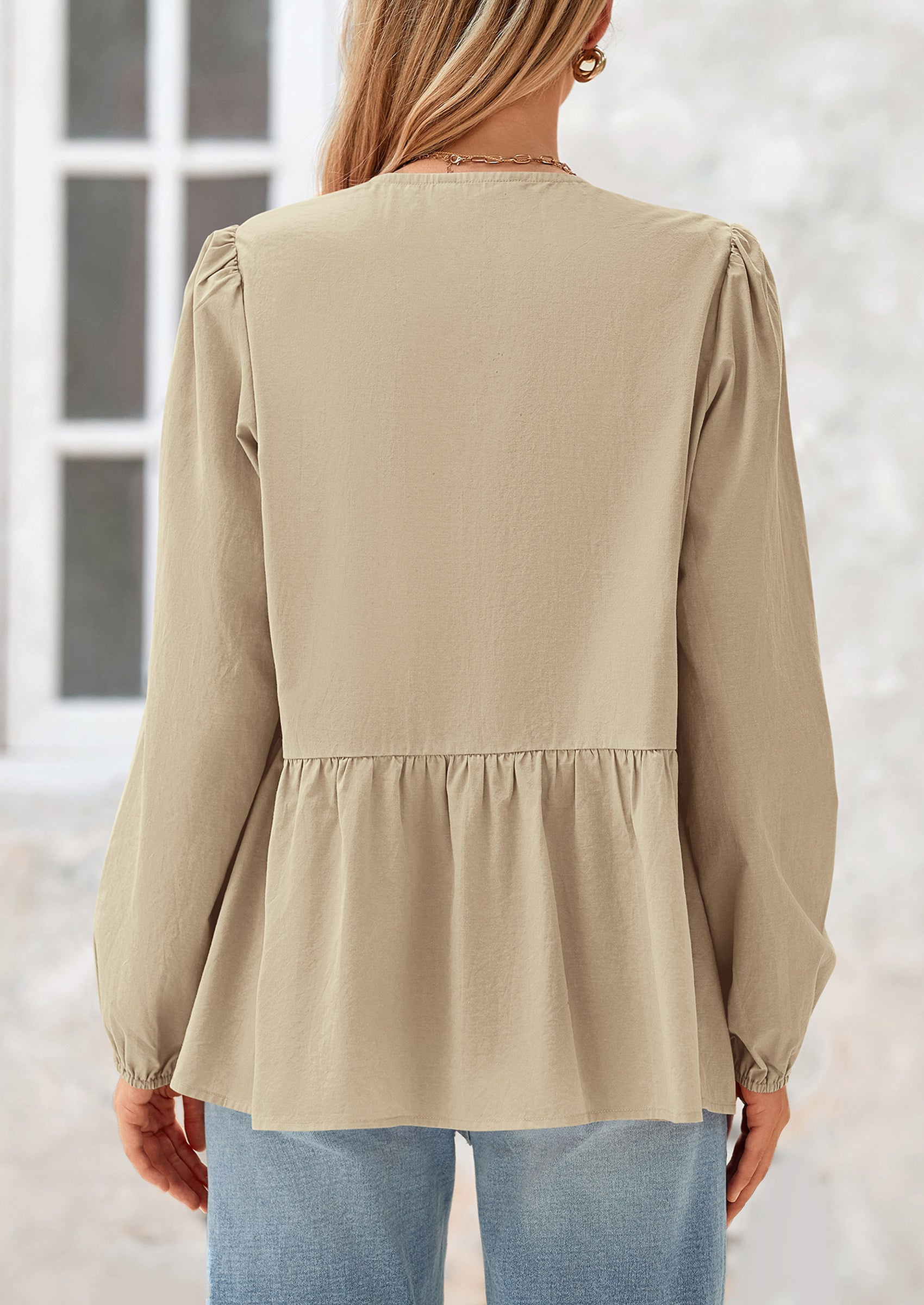 PRETTYGARDEN Women's Spring Fall Babydoll Peplum Blouse Shirt Puff Long Sleeve Bow Tie Front Trendy Cute Y2K Going Out Tops
