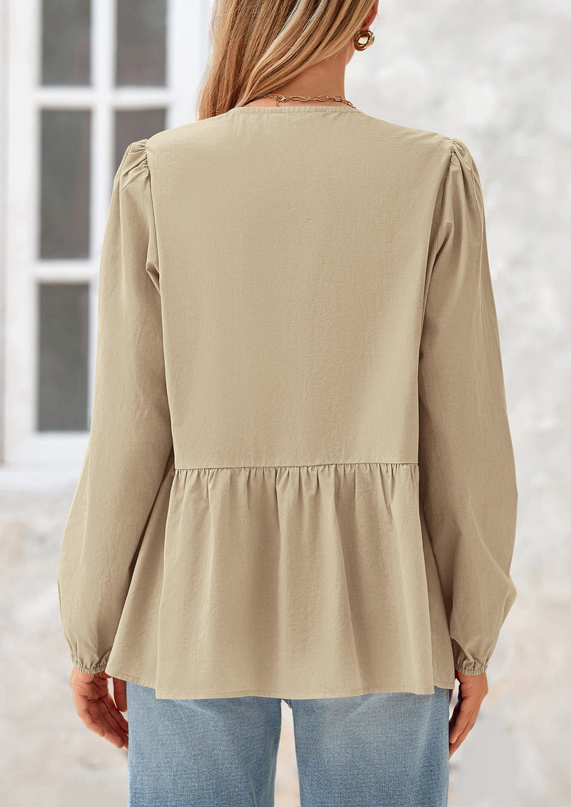 PRETTYGARDEN Women's Spring Fall Babydoll Peplum Blouse Shirt Puff Long Sleeve Bow Tie Front Trendy Cute Y2K Going Out Tops