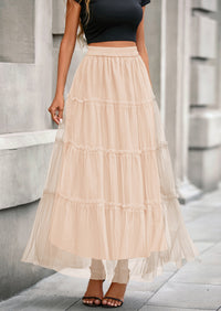 PRETTYGARDEN Maxi Skirts for Women Fall Tulle High Waisted Ruffle Flowy A-Line Long Skirt Country Concert Outfits