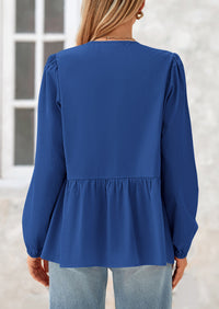 PRETTYGARDEN Women's Spring Fall Babydoll Peplum Blouse Shirt Puff Long Sleeve Bow Tie Front Trendy Cute Y2K Going Out Tops