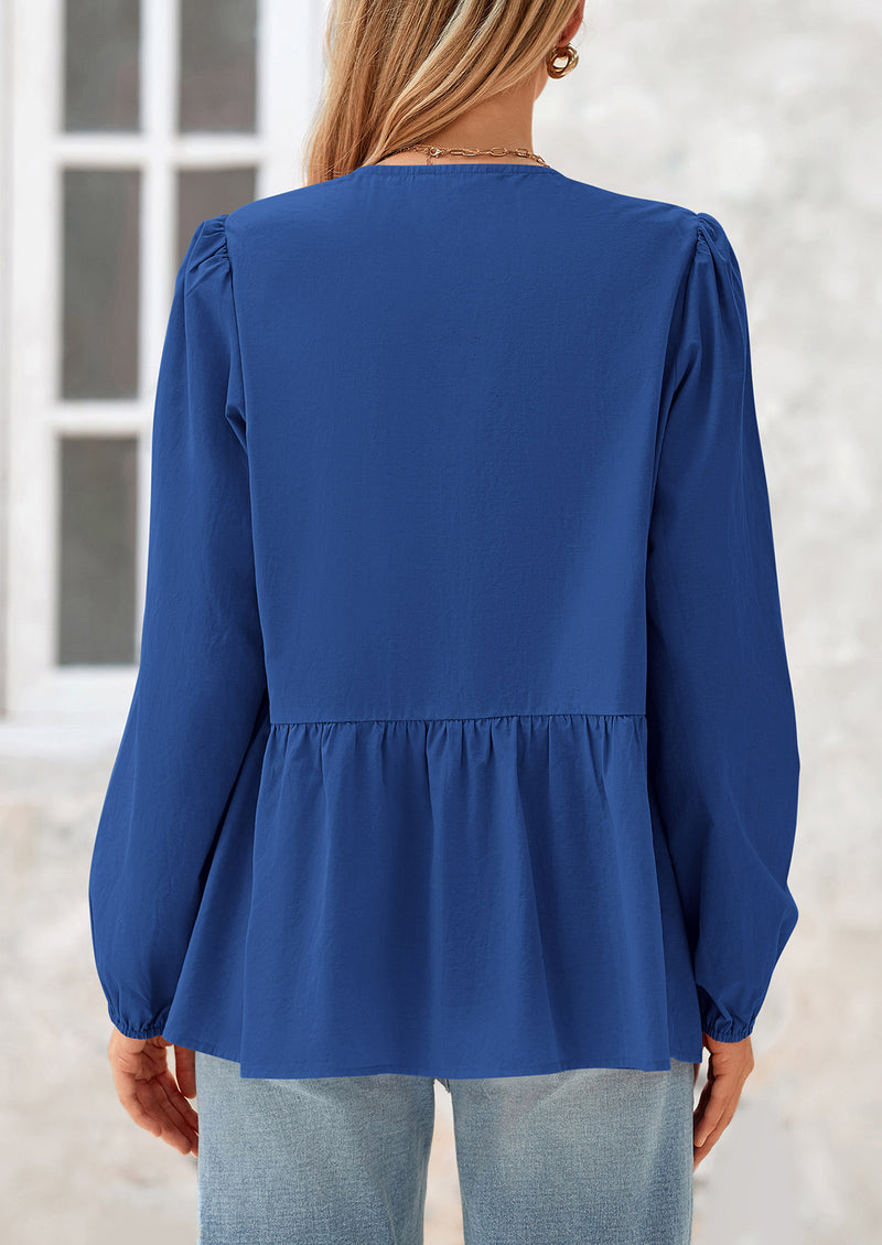 PRETTYGARDEN Women's Spring Fall Babydoll Peplum Blouse Shirt Puff Long Sleeve Bow Tie Front Trendy Cute Y2K Going Out Tops