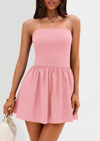 Strapless Casual Tube Top Ruffle A Line Patchwork Mini Dresses Mini Party Dresses