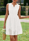 PRETTYGARDEN Women's Summer Dresses Sleeveless V Neck Eyelet Hollow Out Swing A Line Beach Vacation Sun Dress