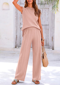 Pullover Tops And Wide Leg Pants Casual Two Piece Sets