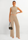 PRETTYGARDEN 2 Piece Sets for Women Summer Airport Travel Outfits Crop Tank Tops Wide Leg Pants Matching Lounge Sets