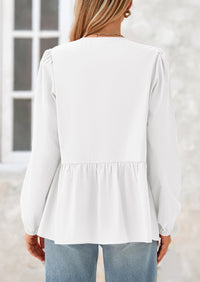Babydoll Peplum Puff Long Sleeve Bow Tie Front Y2K Blouses
