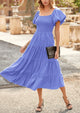 Casual Short Sleeved Square Neck Layered Pleated Dress