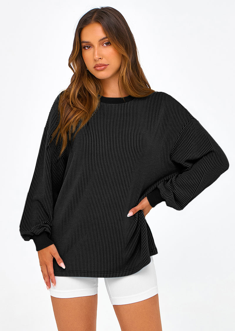 PRETTYGARDEN Women's Long Sleeve Tee Shirts Spring Fall Trendy Clothes Casual Loose Crewneck Ribbed Blouse Tunic Tops
