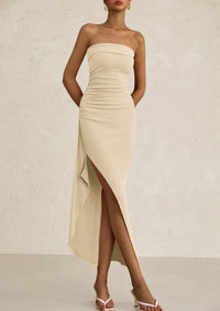 Ruched Bodycon Off Shoulder Asymmetrical High Split Elegant Cocktail Party Dresses