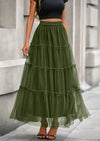 PRETTYGARDEN Maxi Skirts for Women Fall Tulle High Waisted Ruffle Flowy A-Line Long Skirt Country Concert Outfits