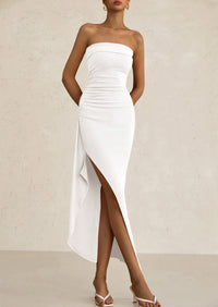 Ruched Bodycon Off Shoulder Asymmetrical High Split Elegant Cocktail Party Dresses