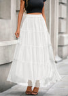 PRETTYGARDEN Maxi Skirts for Women Fall Tulle High Waisted Ruffle Flowy A-Line Long Skirt Country Concert Outfits