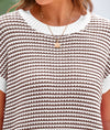 PRETTYGARDEN Womens Short Sleeve Sweater Spring Summer Round Neck Striped Pullover Cap Sleeve Knit Sweater Vest Tops