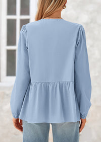 Babydoll Peplum Puff Long Sleeve Bow Tie Front Y2K Blouses