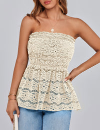 Boho Strapless Off Shoulder Eyelet Smocked Peplum Going Out Tube Tops
