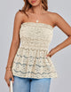 Boho Strapless Off Shoulder Eyelet Smocked Peplum Going Out Tube Tops