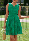 PRETTYGARDEN Women's Summer Dresses Sleeveless V Neck Eyelet Hollow Out Swing A Line Beach Vacation Sun Dress