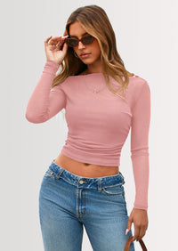 PRETTYGARDEN Women's Long Sleeve Sheer Crop Tops Boat Neck See Through Cover Up with Spaghetti Strap Camisole 2 Piece Blouses