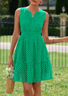 PRETTYGARDEN Women's Summer Dresses Sleeveless V Neck Eyelet Hollow Out Swing A Line Beach Vacation Sun Dress