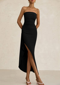Ruched Bodycon Off Shoulder Asymmetrical High Split Elegant Cocktail Party Dresses