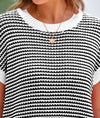PRETTYGARDEN Womens Short Sleeve Sweater Spring Summer Round Neck Striped Pullover Cap Sleeve Knit Sweater Vest Tops