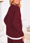 PRETTYGARDEN Two Piece Matching Sweater Lounge Sets Knit Long Sleeve Pullover Tops Wide Leg Pants