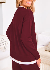 PRETTYGARDEN Two Piece Matching Sweater Lounge Sets Knit Long Sleeve Pullover Tops Wide Leg Pants