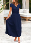 PRETTYGARDEN Women's Short Sleeve Button V Neck Casual Pleated Maxi Dresses