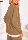 PRETTYGARDEN Two Piece Matching Sweater Lounge Sets Knit Long Sleeve Pullover Tops Wide Leg Pants