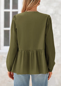 Babydoll Peplum Puff Long Sleeve Bow Tie Front Y2K Blouses